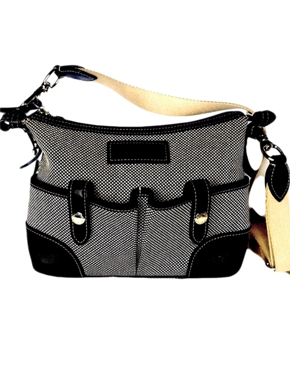 Dooney & Bourke Travel Tweed/Black Leather Cross Body Shoulder Bag